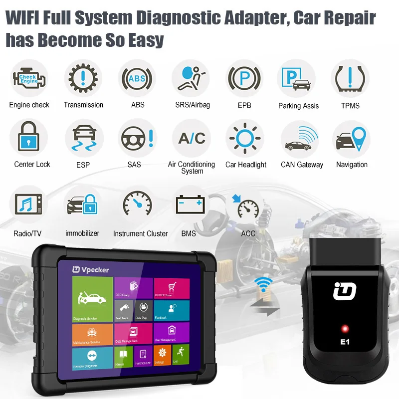 Автомобильный сканер Vpecker E1 OBD2 многоязычный диагностический прибор с Wi-Fi для