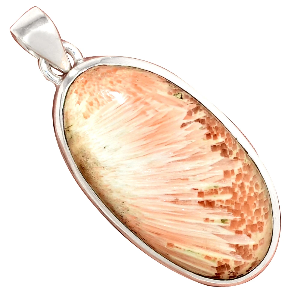 

Nature ORANGE SCOLECITE Pendant 925 Sterling Silver , Hand Made Women Fine Jewelry Gift