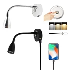 3 Вт Светодиодный светильник для домов на колесах, лодки, лампа для чтения с регулируемой яркостью, гибкая настенная лампа с USB-портом и внутренним освещением для дома на колесах и в спальню, точесветильник светильник