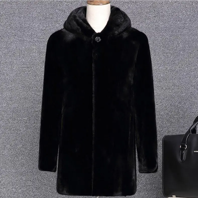 Мужская длинная куртка из искусственного меха Повседневная Длинная зимняя