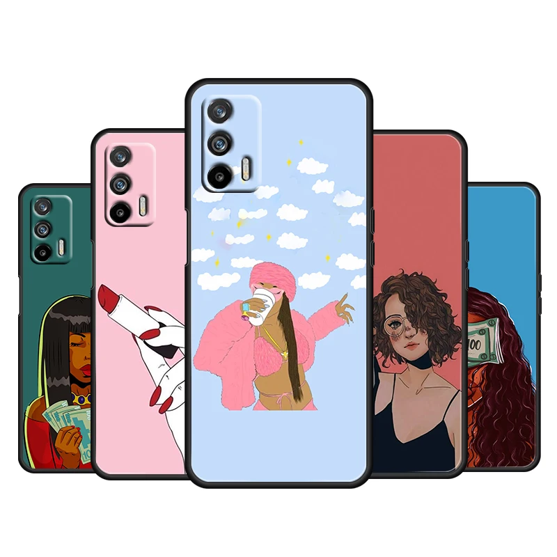 

Black head Sweet Spoiled Girl For OPPO Realme Q3 Q2 V15 V3 X50 X7 X3 X2 XT Pro Carnival Superzoom 5G Black Phone Case Cover