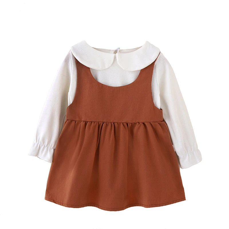 

Spring And Autumn Girls Suit Skirt 2021 New Sweet Doll Collar Bottoming Shirt Suspender Short Skirt Two-piece Suit 0-4Y