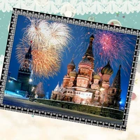 fireworks cathedral diamond painting diy russia castle red square with new years wish happyness for wall decoration