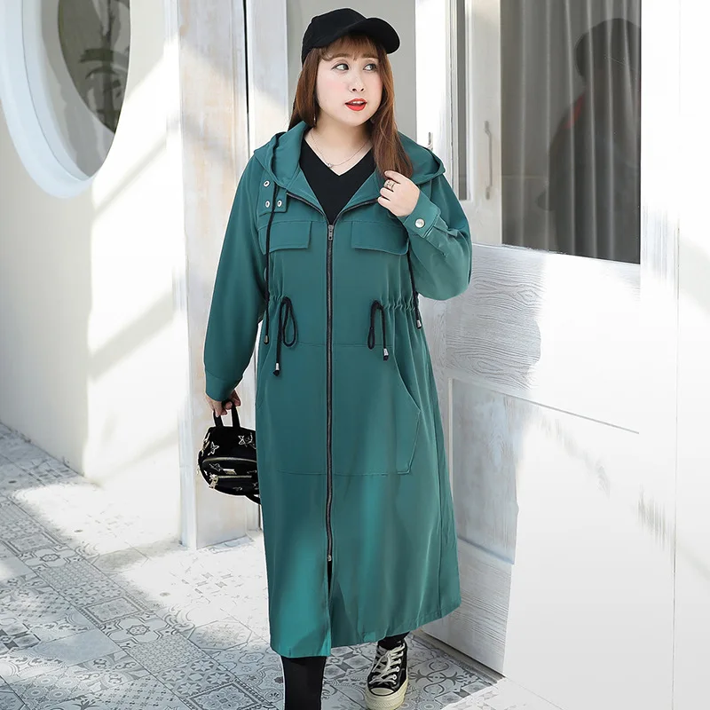 

Тренчкот женский с длинным рукавом, Повседневная ветровка с высокой талией, худи с карманами, размеры от XL до 4XL, T1477, весна-осень