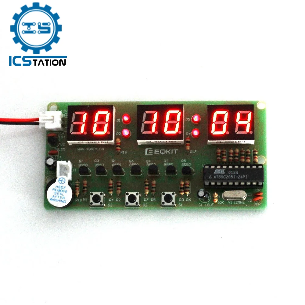 DIY Electronic Kit C51 6 Bits Digital Tube Clock Alarm Clock Kit Soldering Practice Suite with Buzzer LED Display Components