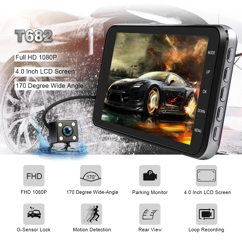 Автомобильный видеорегистратор 4 0 дюймов с двумя объективами 1080P Full HD g сенсор
