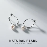s925 sterling silver inlaid natural freshwater pearl ring simple temperament ladies silver stud earrings earrings