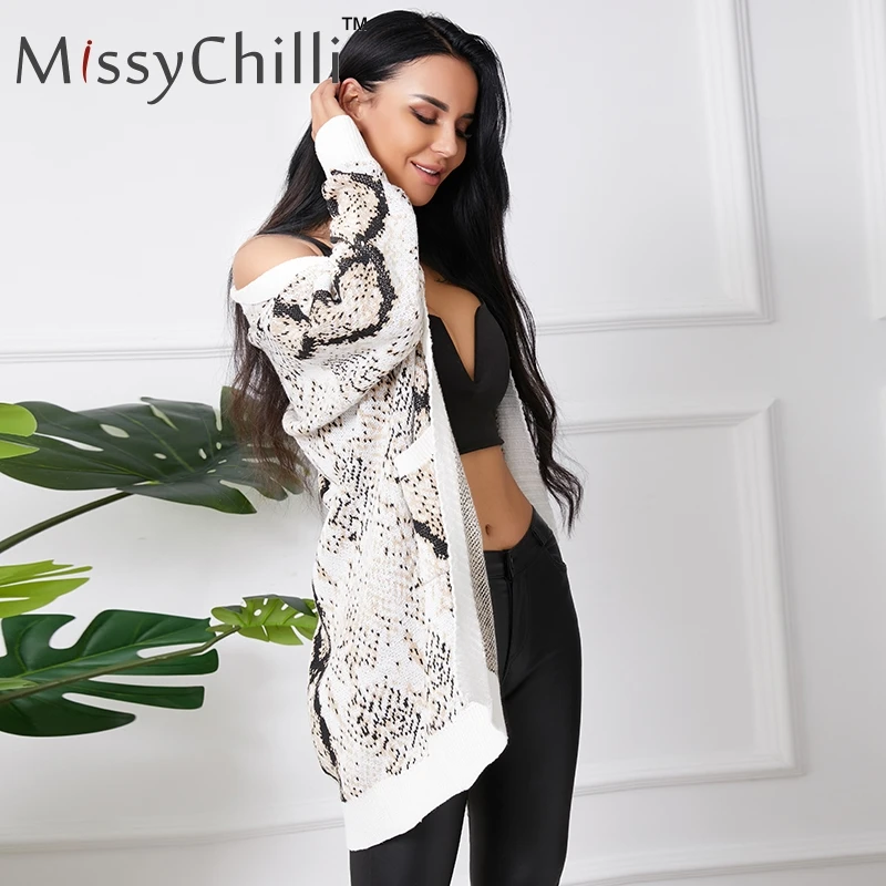 Женский вязаный свитер MissyChilli зимний теплый длинный кардиган со змеиным узором