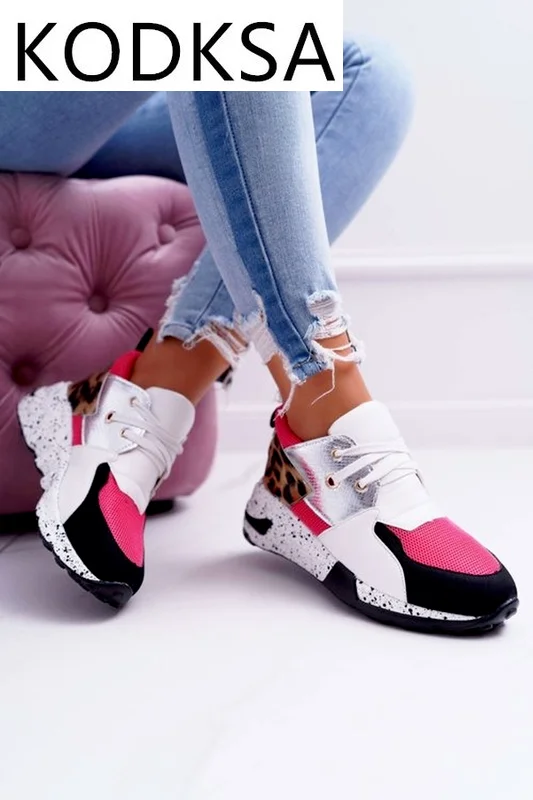 

2021 New Women Sneakers Lace-Up Platform Sports Shoes for Women Breathable Ladies Sneakers Leopard Print Women's Vulcanize Shoes