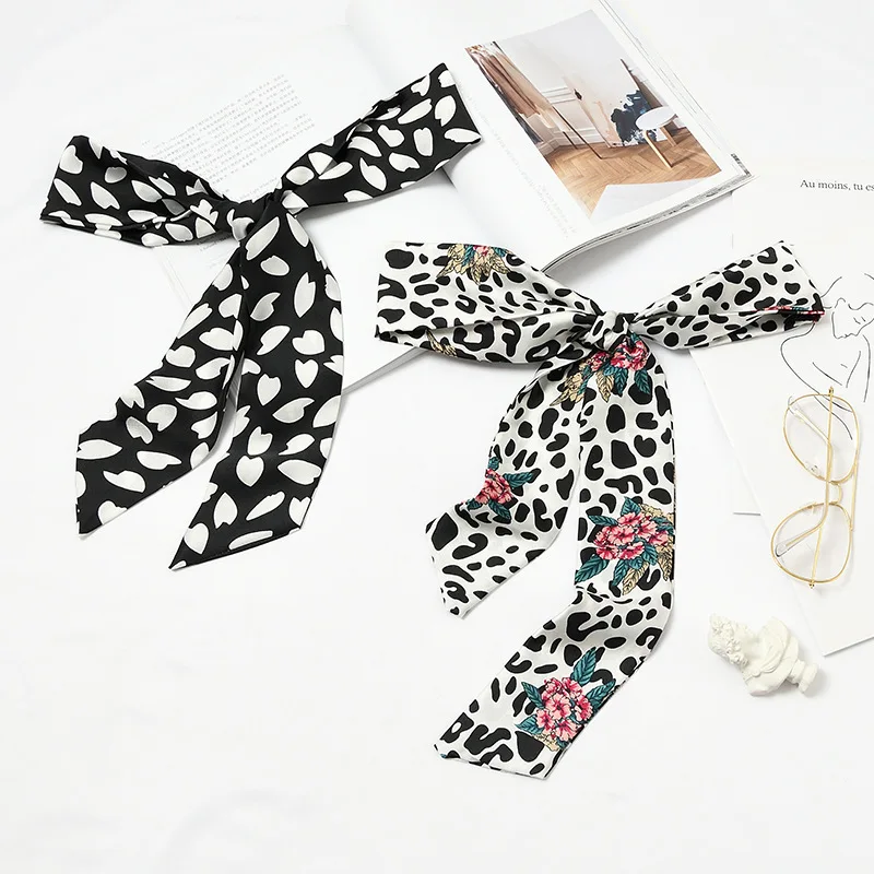 

Small Silk Scarf For Women Floral Dot Stripe Print Handle Bag Ribbons Brand Fashion Head Scarf Long Skinny Tie Scarves Wholesale