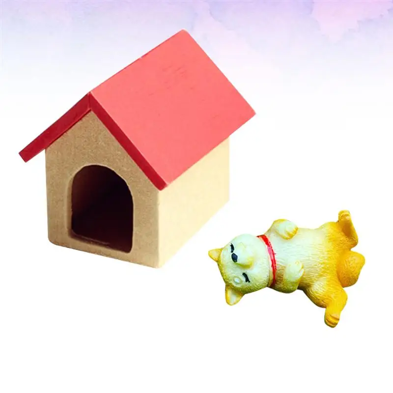 2pcs Mini Wooden Doghouse Photograph Model Creative Adornment Miniature Toy House Accessories (House+Dog Random Dog Pattern) | Игрушки и