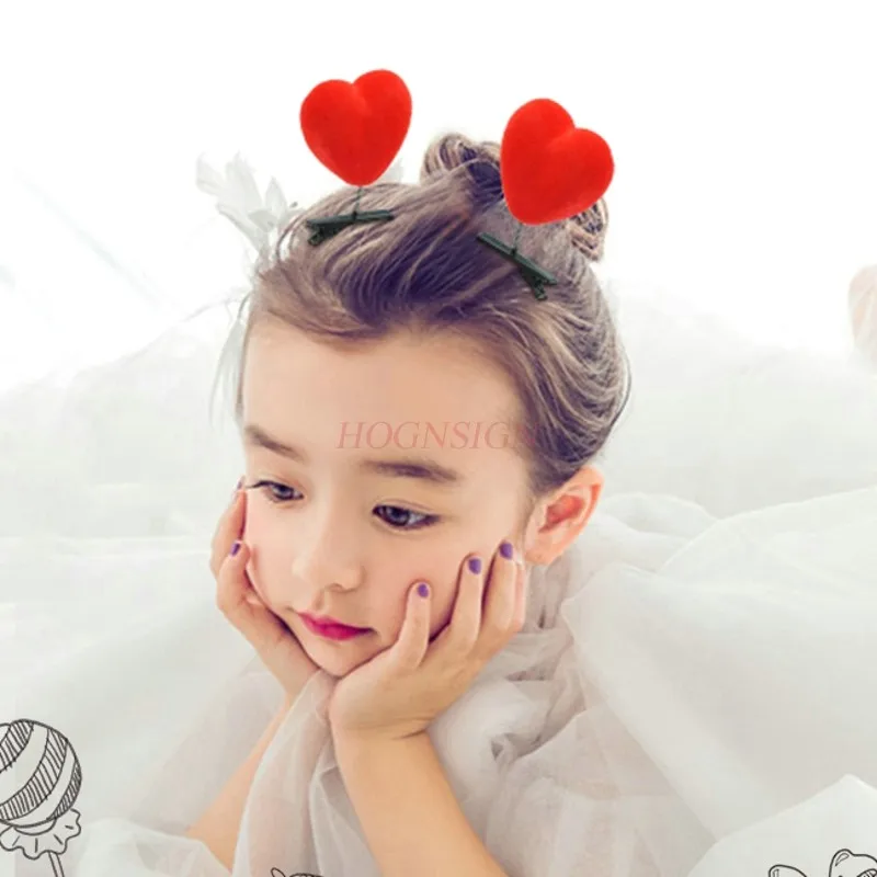 2 шт. заколки для волос Детские милые с большим красным сердцем пружинная заколка