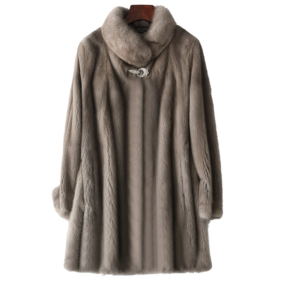 

Women's Mid-Length Mink Fur Coat Neckline Diamond Buckle Breathable Loose Girls Thick Warm Fur Coat Jacket Fashion Casual Style