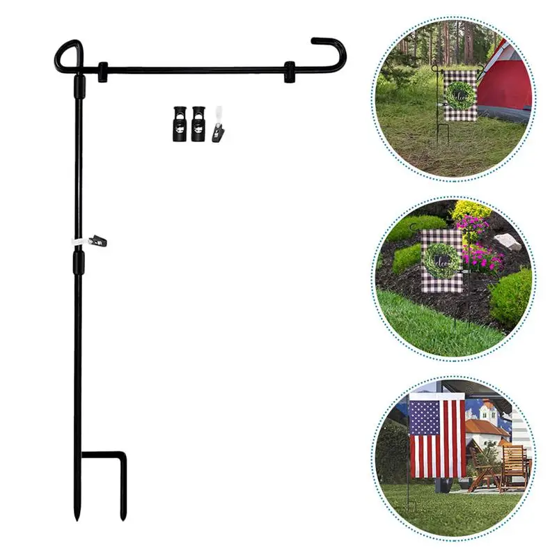 1pc Garden Iron Flag Pole Outdoor Yard Flags Stand Flag Banner Holder Lawn Flag Rack Yard & Garden Decor (Black)