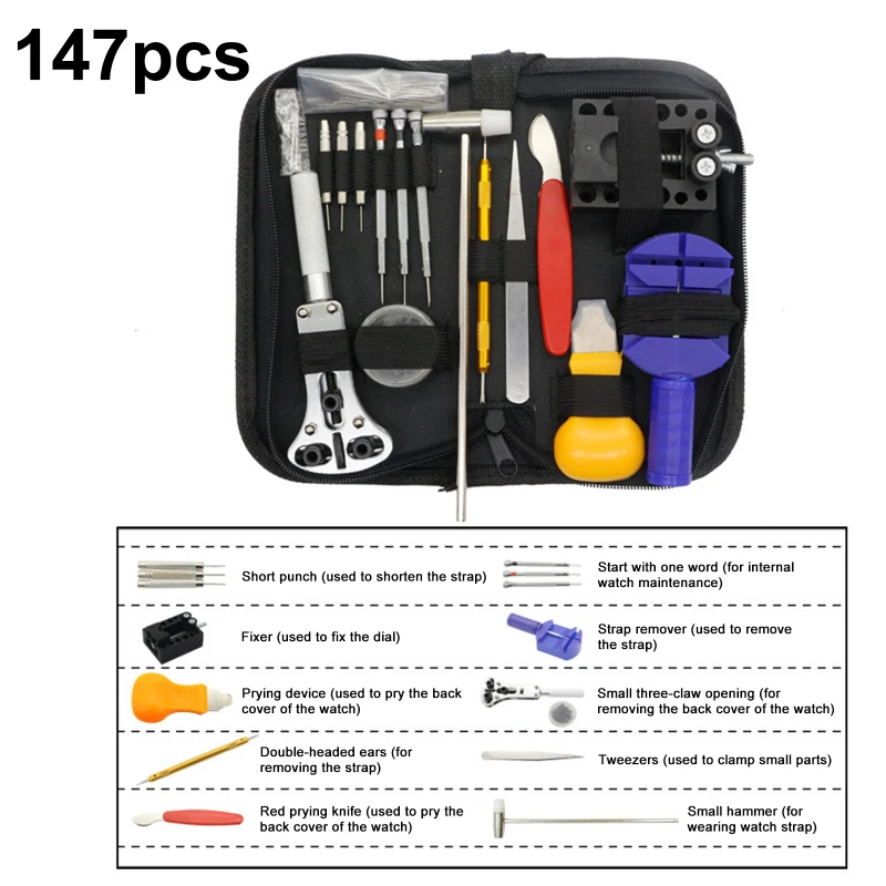 

147pcs Watch Repair tool Kit Watch Link Pin Remover Case Opener Spring Bar Remover Horlogemaker Gereedschap Repair WatchTool Kit
