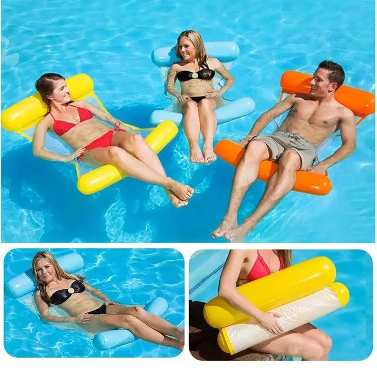 

Inflatable deck chair floating row type of inflatable floating hammock with net floating hammock with water floating bed
