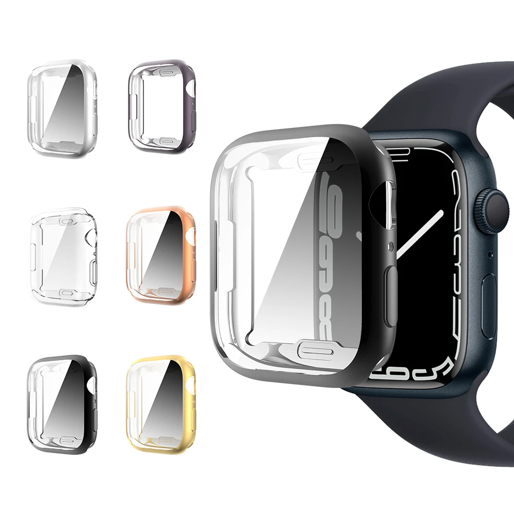 

Чехол для iWatch 7 45 мм 41 мм, чехол, бампер для часов серии 7, аксессуары, защитные экраны для Apple Watch 7 41 45 мм, чехол из ТПУ с покрытием