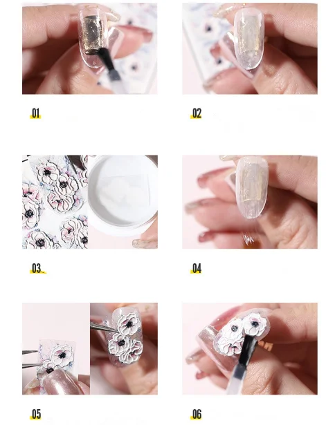 1 шт. 3D акриловые Выгравированные наклейки для ногтей рельефные розовые