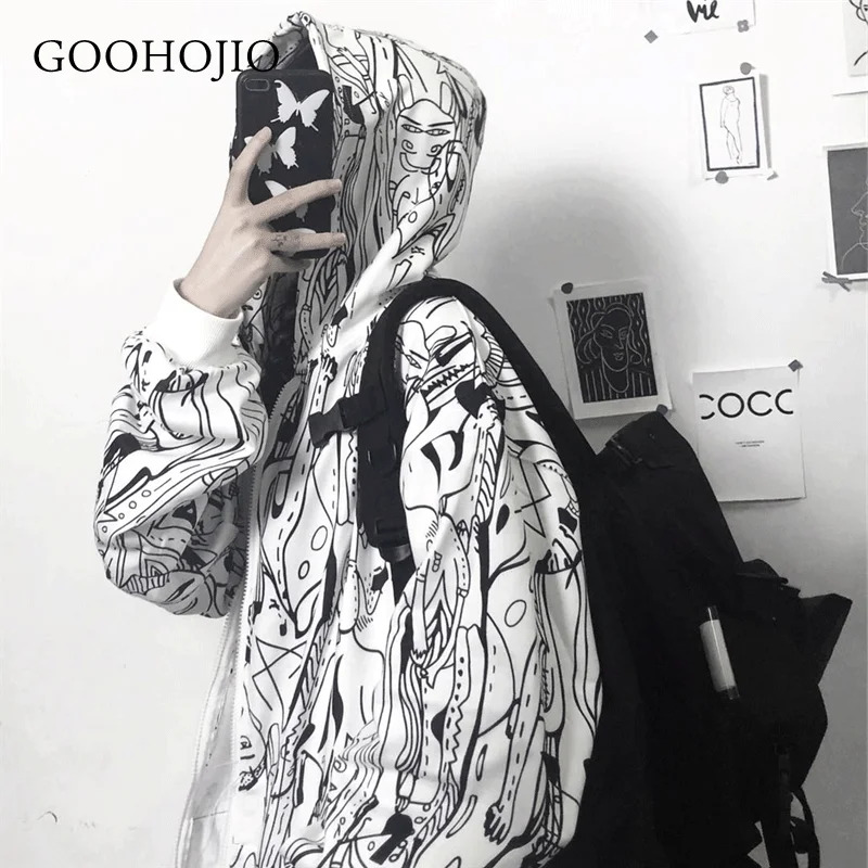 

GOOHOO 2021 New Spring and Autumn Printing Cardigan Women Jackets Oversized Vintage Coats for Women Fashionable Jackets Women