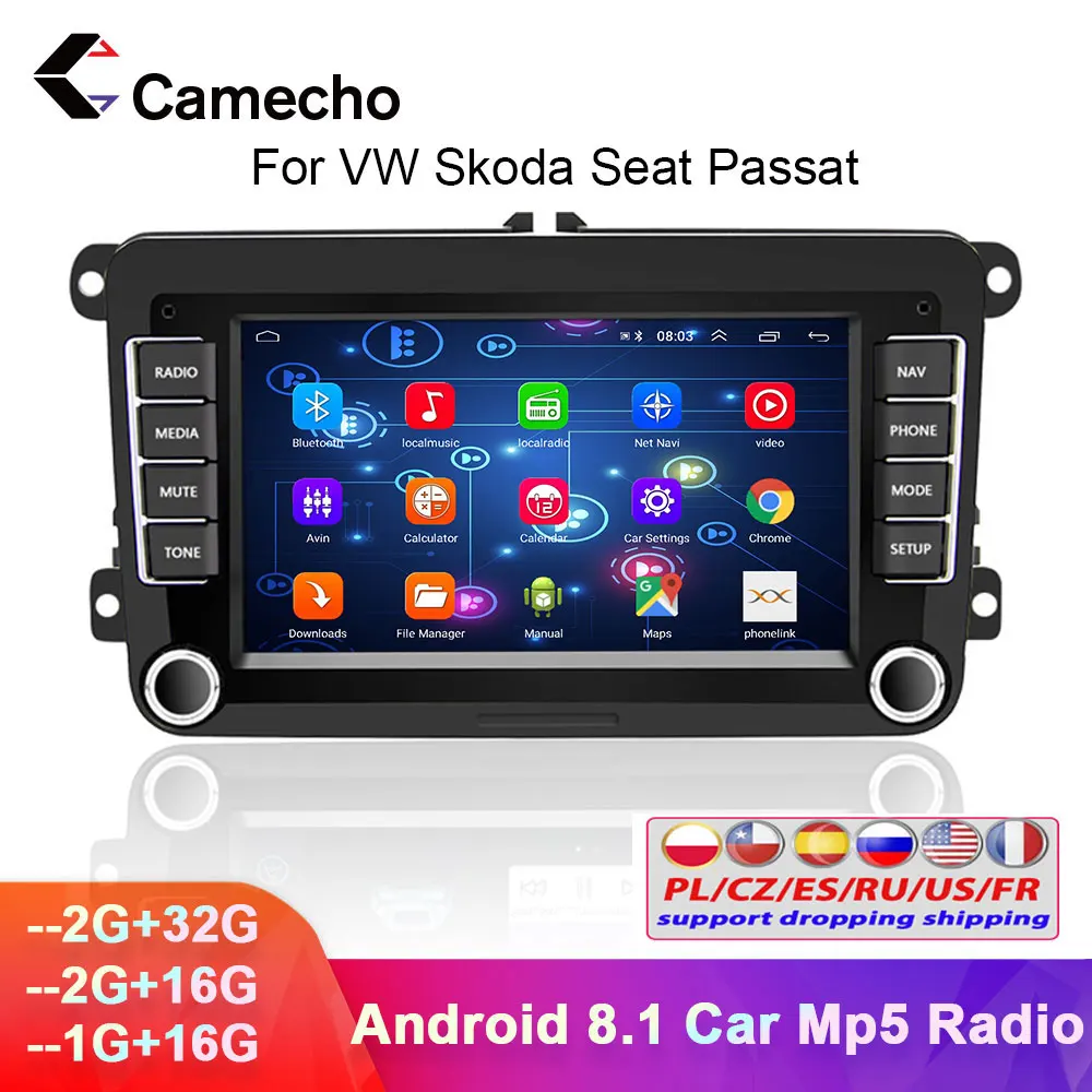 

Автомагнитола Camecho, 2Din, Android 8,1, автомобильный мультимедийный MP5-плеер с GPS, Bluetooth, автомагнитола 2din для Volkswagen, Skoda, Polo, Авторадио