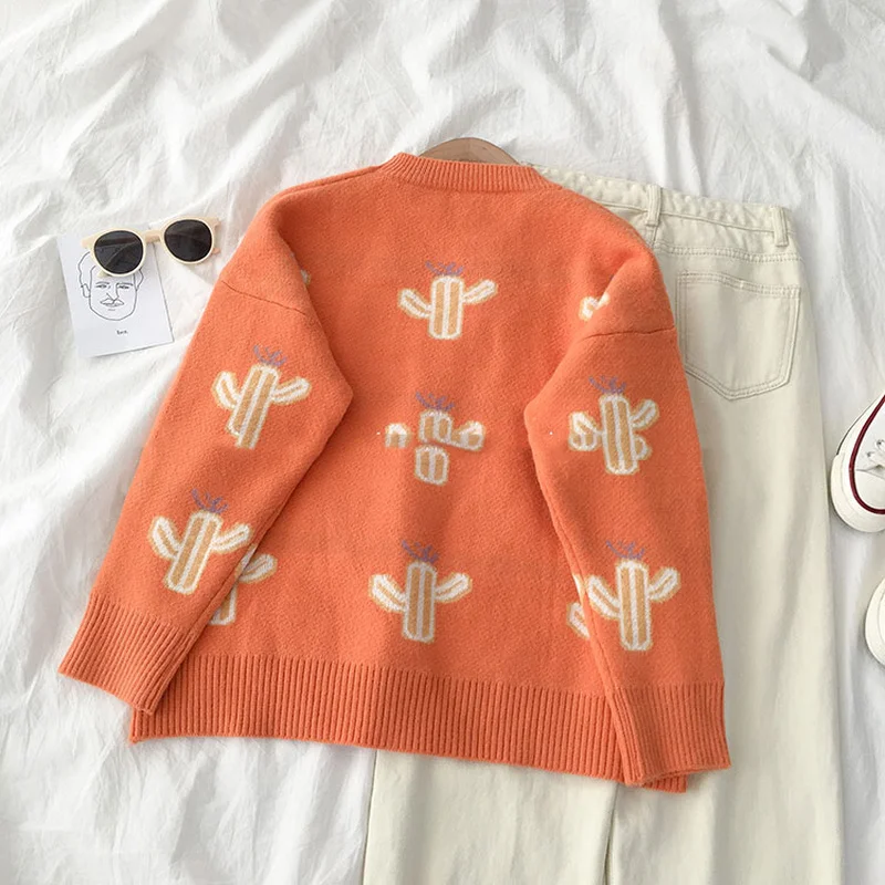 Gaganight оранжевый кактус милый свитер для девочек повседневный свободный Женский