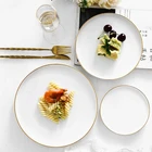 Керамика посуда белый круглыми пластинами с золотой оправой фарфор глазури Western острый торт поднос для снэков украшения посуда лоток для хранения брелок