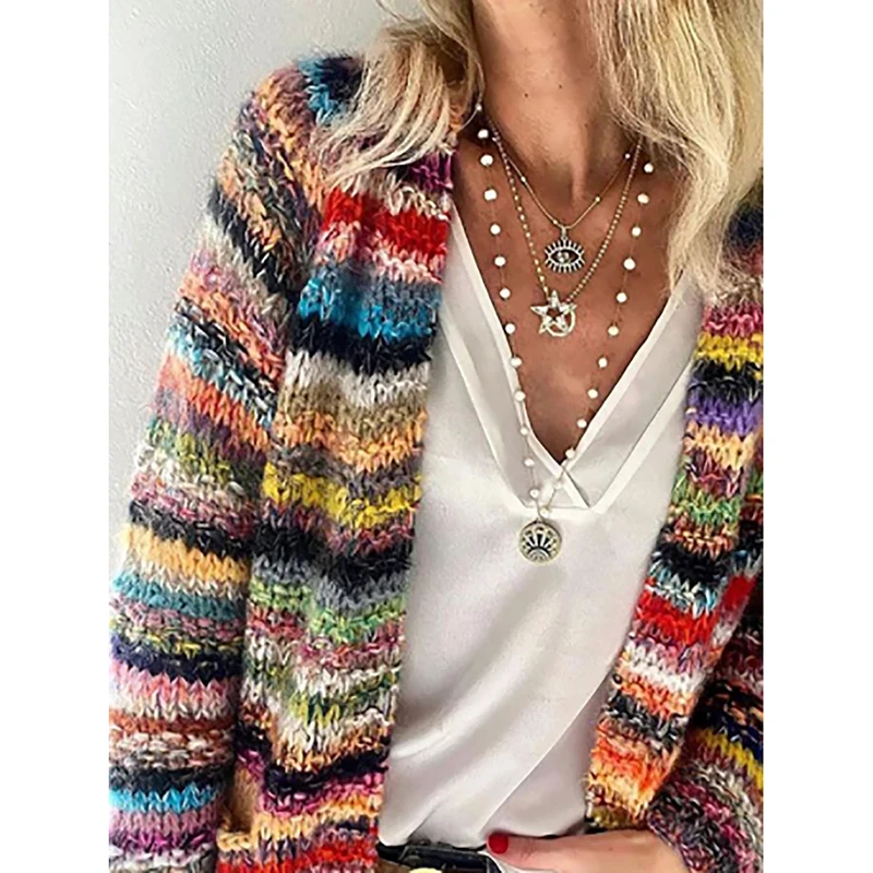 Женская Повседневная полосатая верхняя одежда с длинным рукавом разноцветный