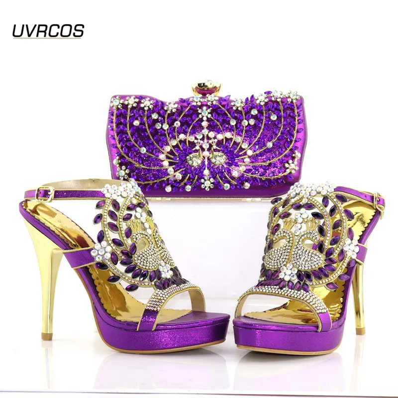 

Purple African Women Sandals Decorated with Rhinestone Italy Wedding Shoes for Party Italian design Sexy High Heels Pump