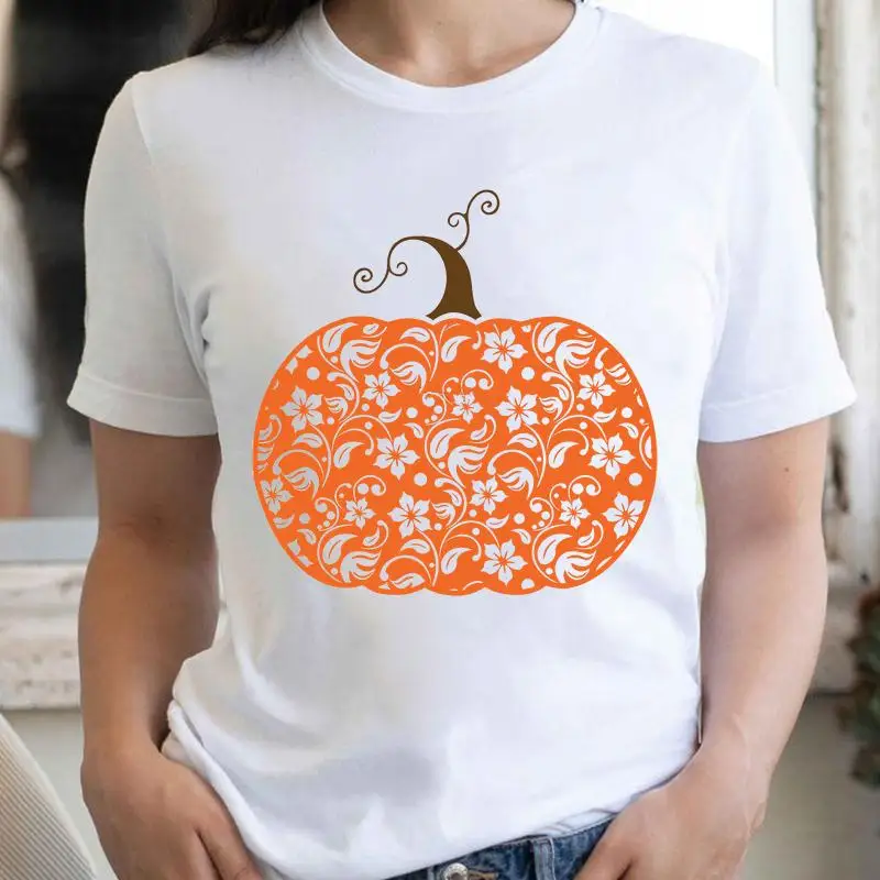 

Женская футболка с изображением цветов и тыквы, на День Благодарения, осень, Хэллоуин, осень, 2021