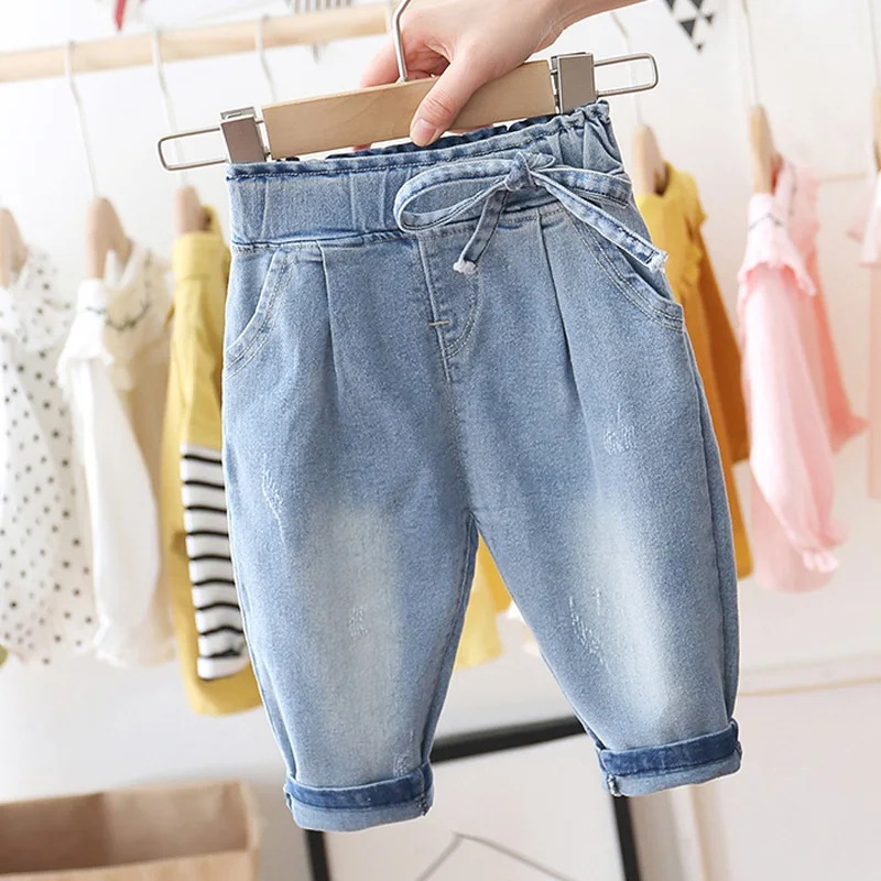 Коллекция 2020 года модные весенне осенние детские джинсы для маленьких девочек