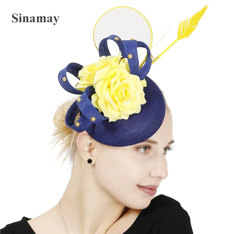 

Formal Dress Cocktail Race Women Fascinators Show Hats Elegant Ladies Occasion Wedding Headpiece With Yellow Flower Hair Access