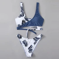 women leaf print wrap bikini set push up swimsuit beachwear padded swimwear bikini set swimsuit e swimwear dropshipping