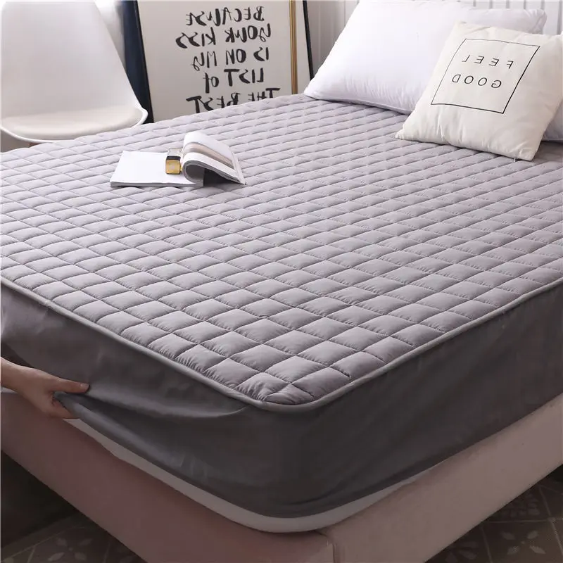 

Solid Color Quilted Mattress Cover King Queen Twin All-inclusive Bed Protector Cover Anti-mite Bed Cover No Pillowcase