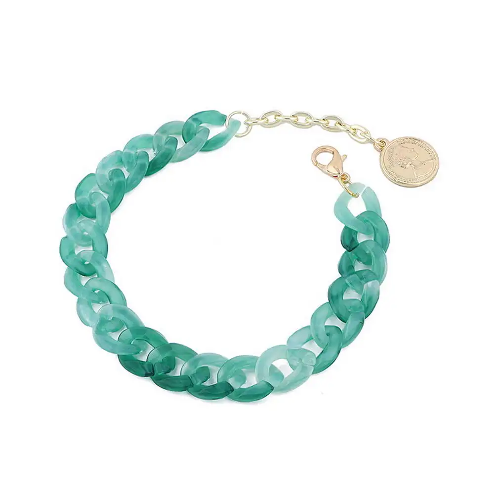 

B2414 ZWPON Acetate Link Chain Bracelets for Women Acrylic Plastic Bracelets Embossed Disc Charm Bracelets Jewelery Wholesale
