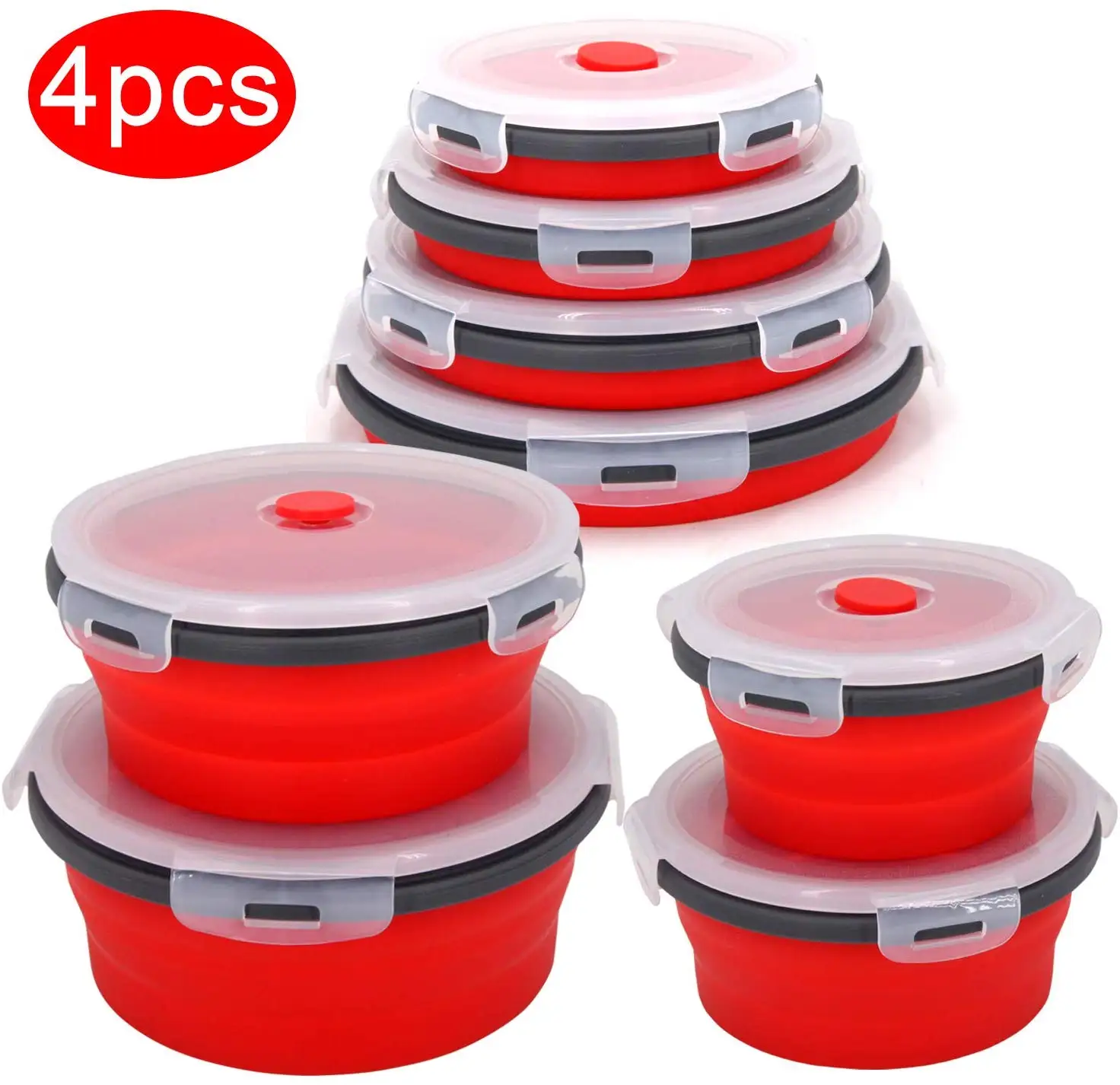 

Round Silicone Folding Lunch Box Set Microwave Folding Bowl Portable Folding Food Container Box Salad Snack Bowl With Lid