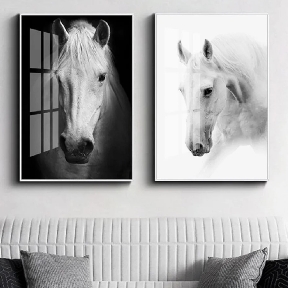 

Modern Black and White Horse Canvas Prints Posters Animals Wall Art Canvas Paintings Pictures Living Room Home Wall Decoration