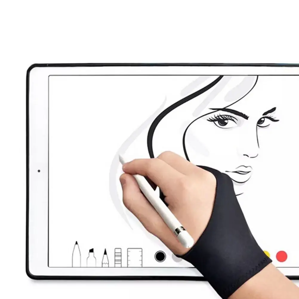 Черная перчатка для рисования с двумя пальцами, для рисования правой и левой рукой, для любого графического планшета