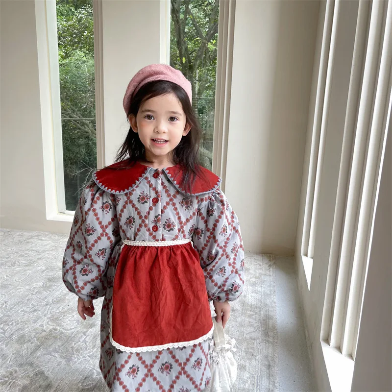 

Dress Full Sleeve Knee Length Pullover A-line Solid Regular Cotton New Fashion Simple Sweet Winter Autumn Children Girls