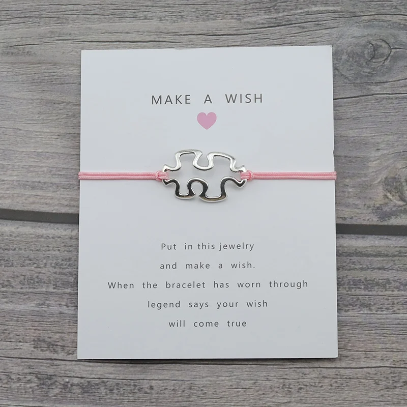Серебряный аутистический Шарм счастливое пожелание карты Веревка Цепь