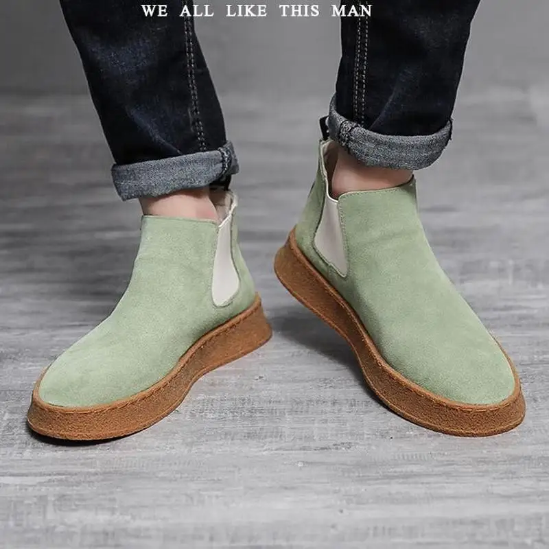 Мужские замшевые ботинки из коровьей кожи с бархатной подкладкой|Ботинки челси| |