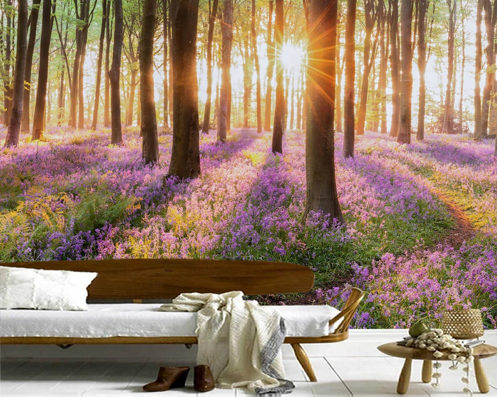 Papel de parede Hyacinth forest path at sunrise натуральные 3d обои Настенные для гостиной телевизора
