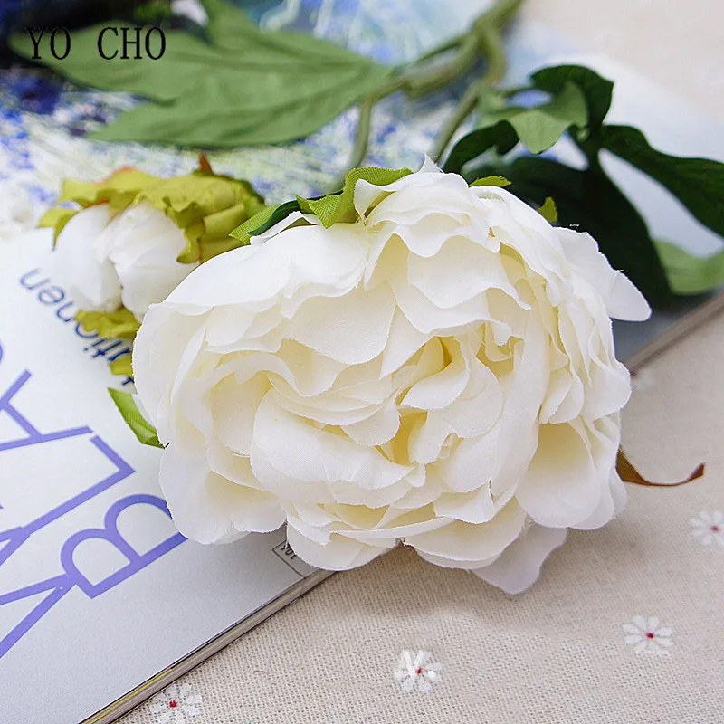 

Bloom Artificial Fake Peonies Silk Flowers Backdrop for Wedding Home Decoration Faux Flowers Peony Flores 2 Heads Plastic Stem