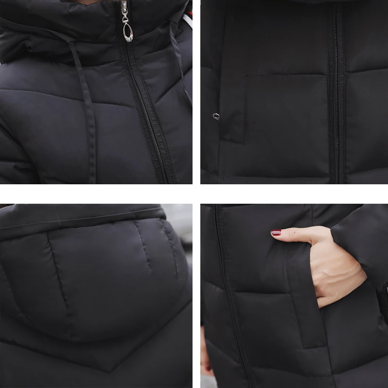 X-long oversized   thick fashion parkas women casual solid with pockets women's jacket hooded 2021 cotton slim Women coat