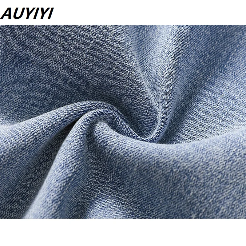 

AUYIYI 2021 Summer New Style Large Size Elastic Micro-Sleeve Cropped Denim Trousers Fat MM High Waist All-Match Thin Trousers