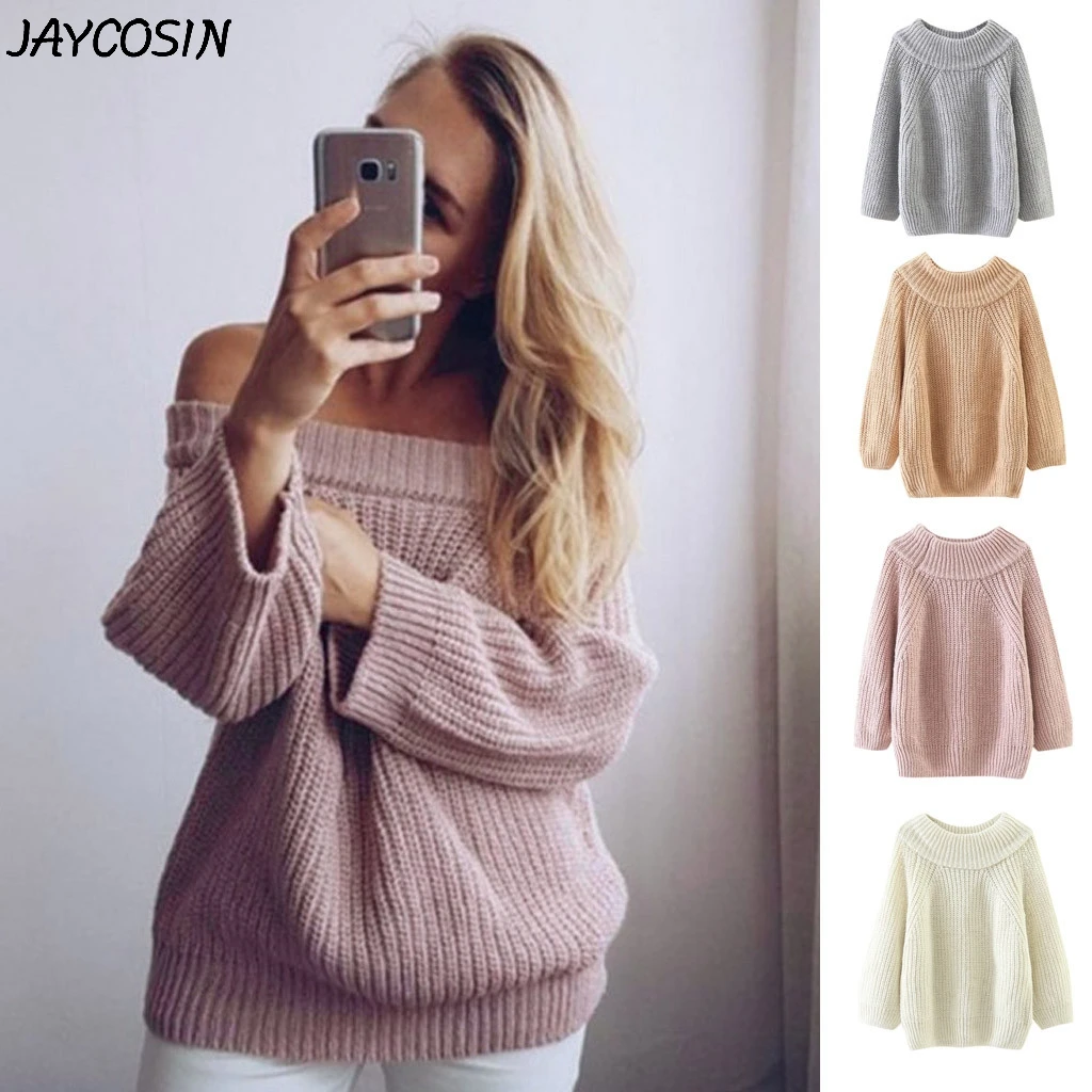JAYCOSIN женские свитера с круглым вырезом и длинным рукавом однотонный вязаный