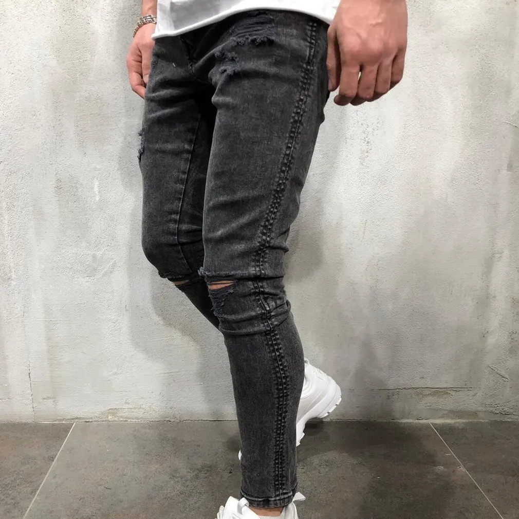 Мужские камуфляжные брюки 9 частей для отдыха студентов джинсовые с дырками 8814/8816