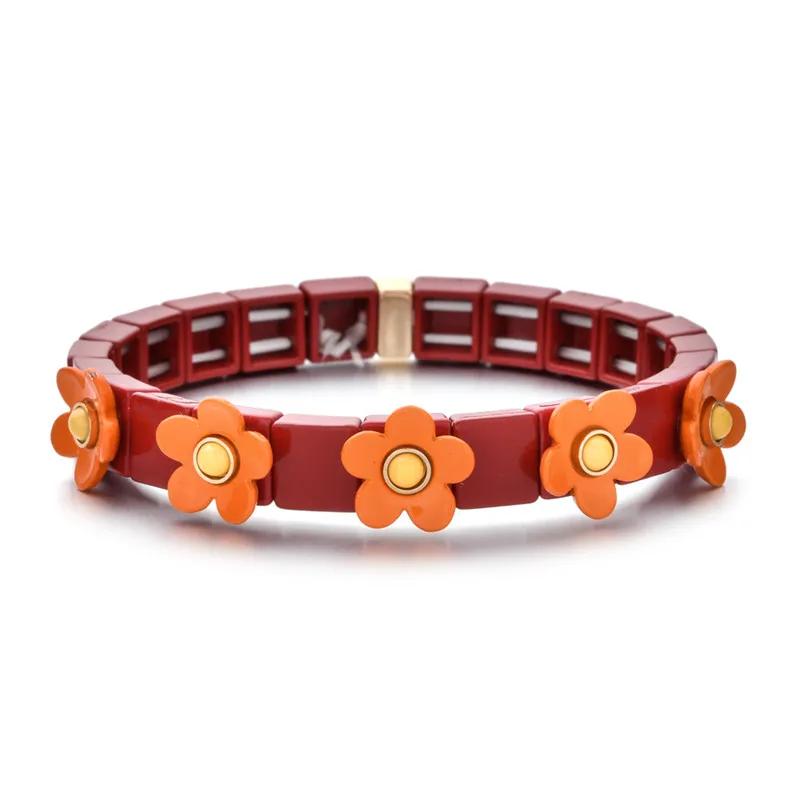 Богемный ручной работы красочный цветок эластичный браслет эмаль стрейч плитка