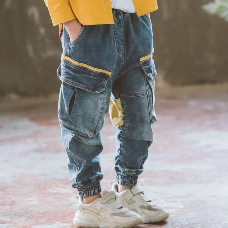 Джинсы для мальчиков в стиле хип-хоп Оригинальные джинсовые спортивные штаны