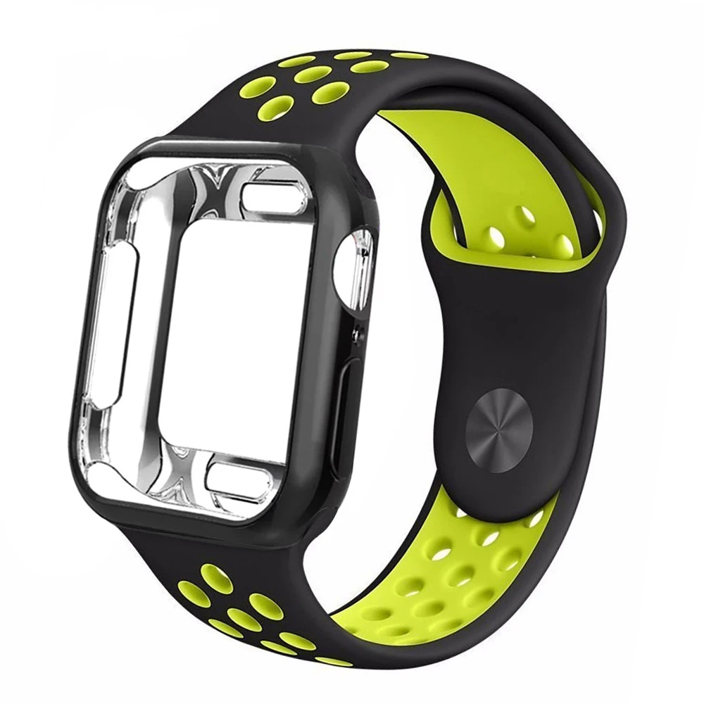 Чехол+ ремешок для apple Watch 5 ремешок 42 мм 38 мм 40 мм 44 мм спортивный силиконовый браслет для apple iwatch series 5 4 3 2 1 Аксессуары
