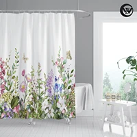mildew resistant shower curtain sketch colorful hundred flowers butterfly polyester bathroom curtain set waterproof liner